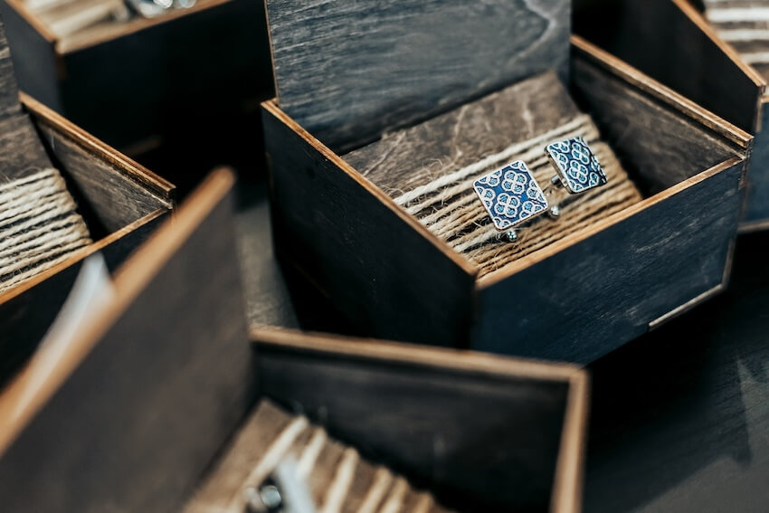 Cufflinks in wooden boxes