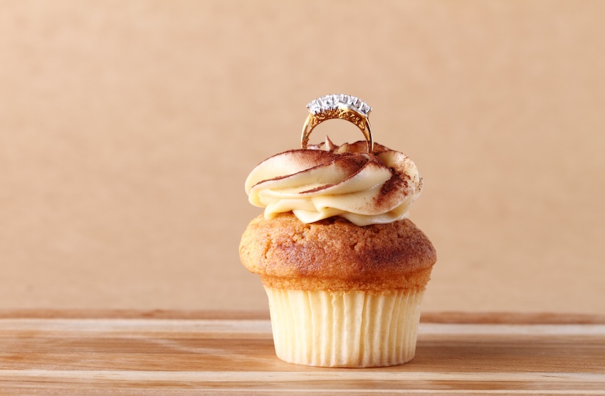 Diamond birthday: cupcake with a ring on top of it