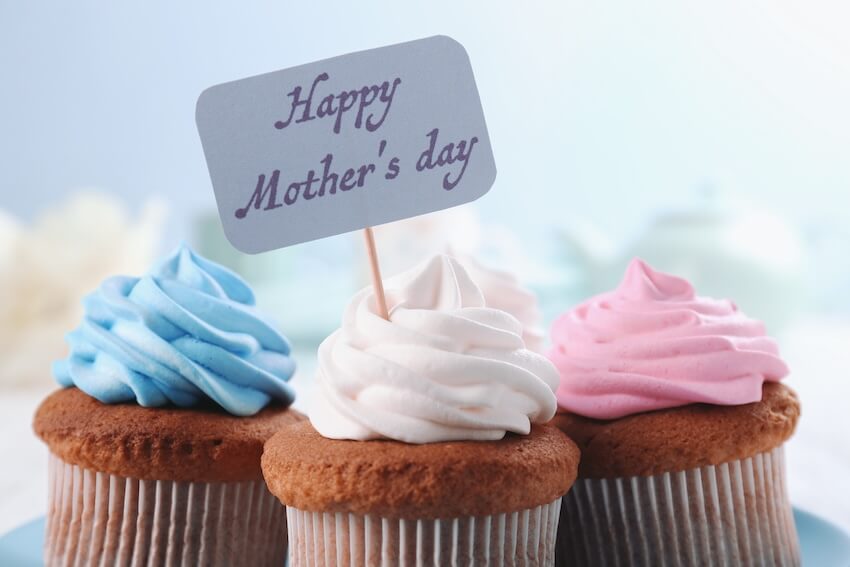 Mother’s day decorations: cupcakes with a topper pick that says, Happy Mother's day