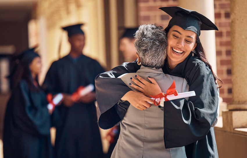Graduation wishes: daughter hugging her mother