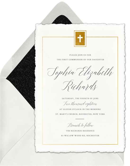 The Deckled Edge Cross First Communion Invitations from Greenvelope