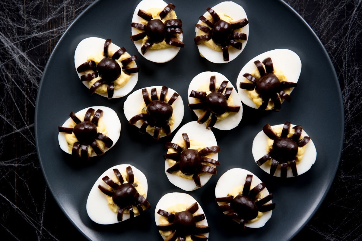 Halloween party food: spider deviled eggs