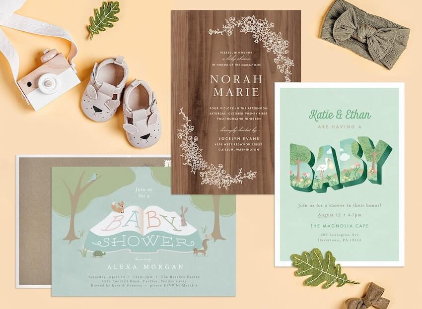Different kinds of Woodland baby shower invitation cards