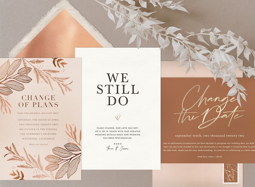 Postponed wedding card: different wedding cards and invitations