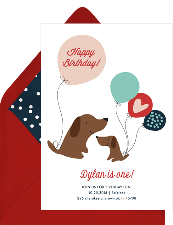 dog birthday party: dog with balloons invite by Greenvelope