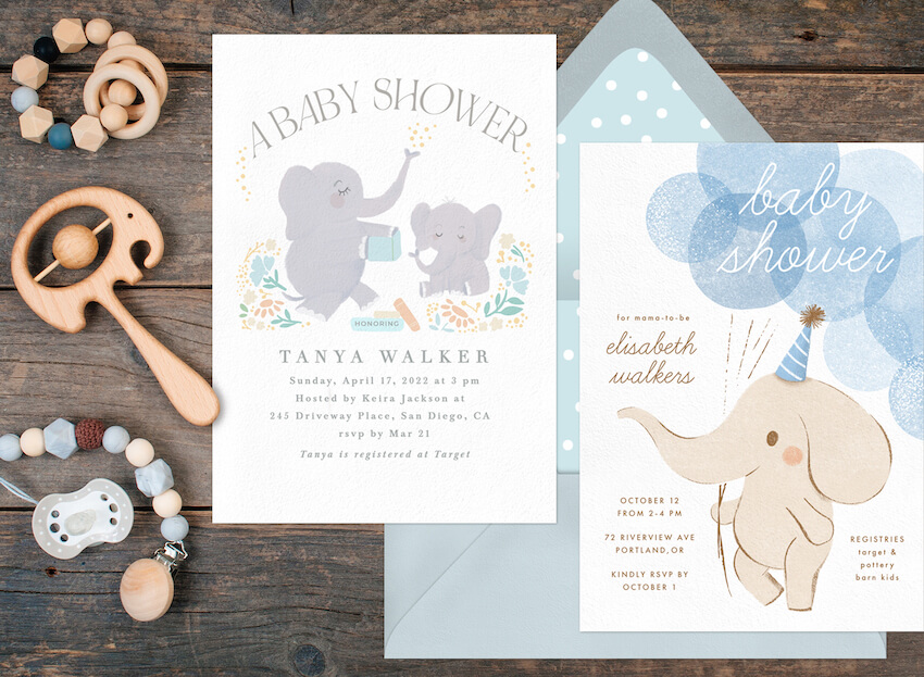 Elephant baby shower: elephant themed invitation cards