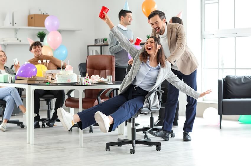 Employees partying at their office