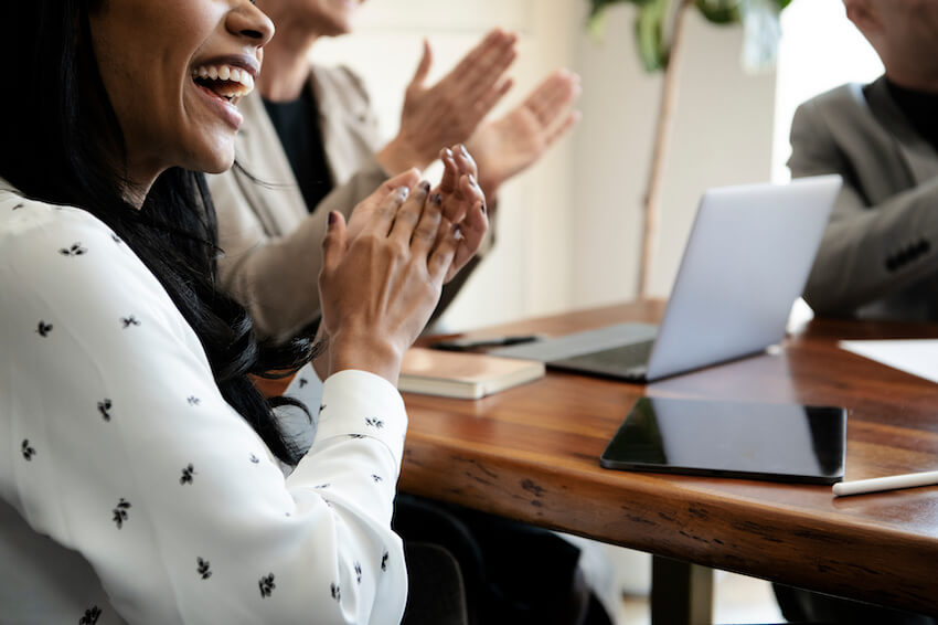 Workiversary: entrepreneurs happily clapping their hands