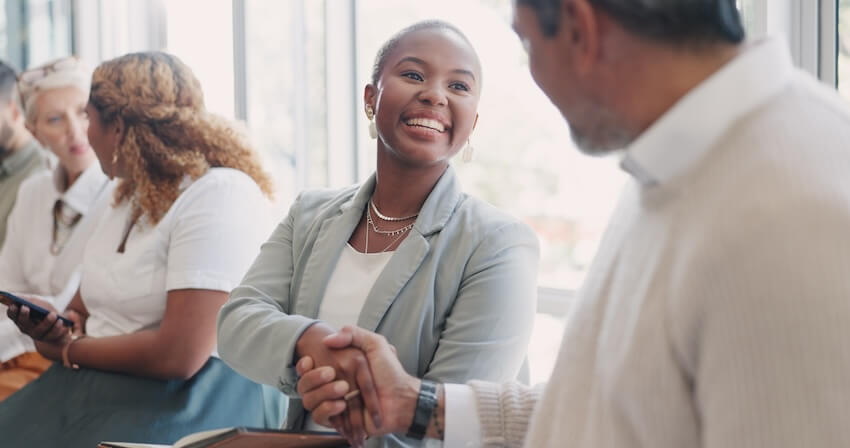 Meet and greet invitation: entrepreneurs shaking hands