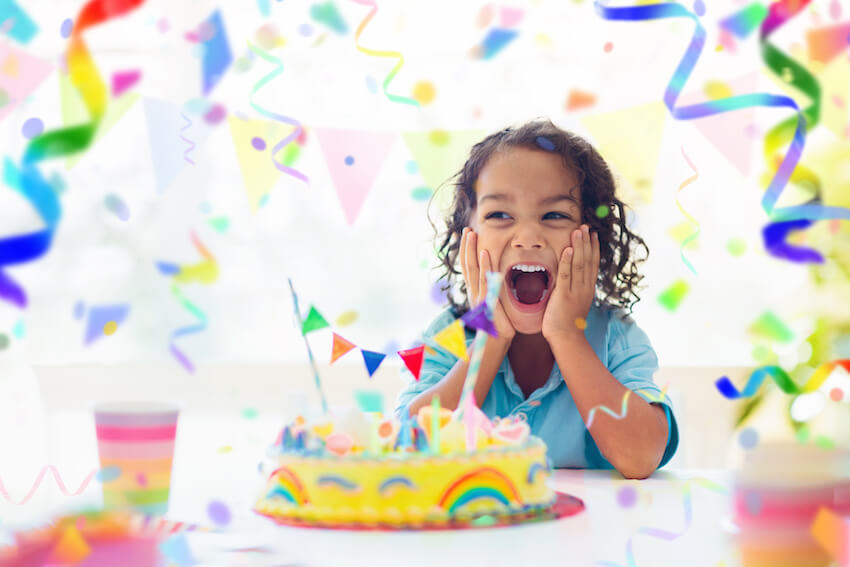 4th birthday party ideas: excited girl celebrating her birthday