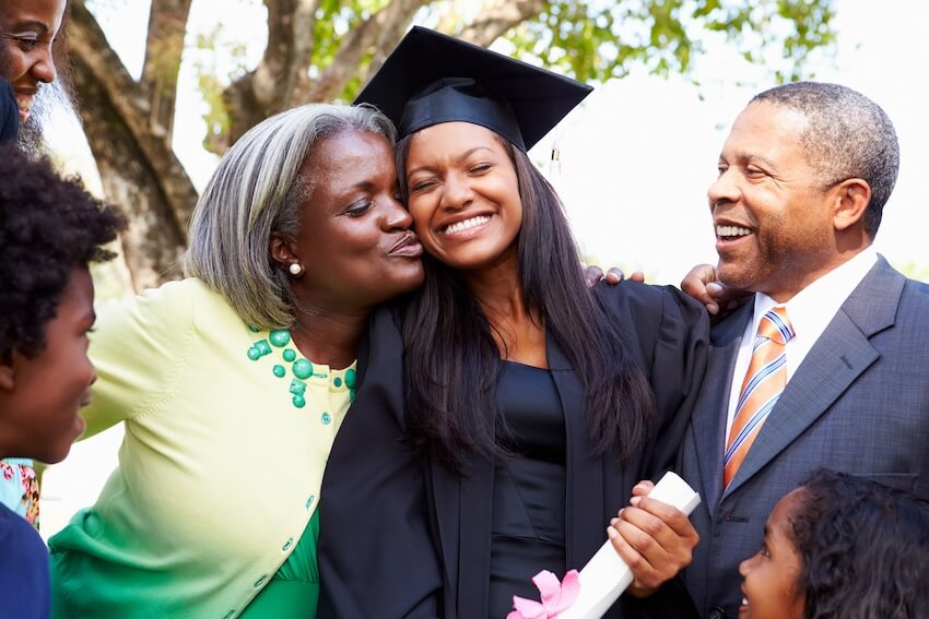 Graduation gifts for her: family celebrating their daughter's graduation