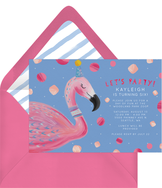 flamingo with polka dots invitation