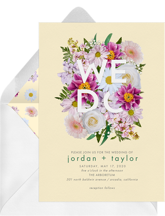 Affordable wedding invitations with a bold floral design