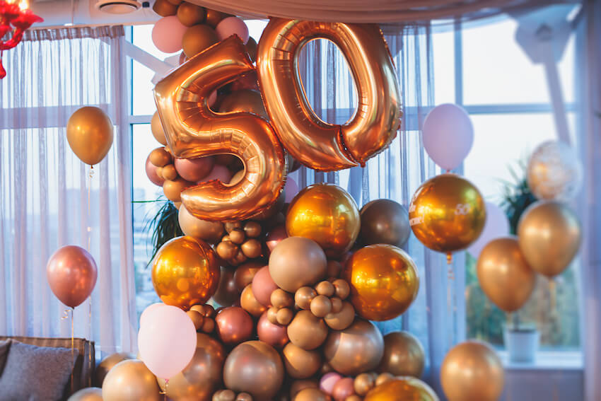 50 and fabulous: golden number 50 balloons