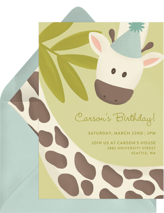1st birthday invitations: the Gouache Giraffe invitation design from Greenvelope