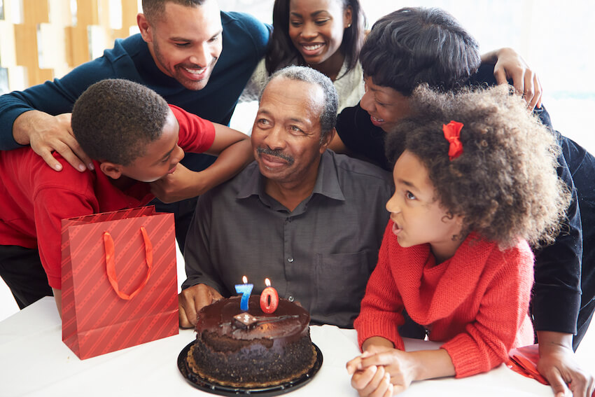 Grandfather celebrating his birthday with his family