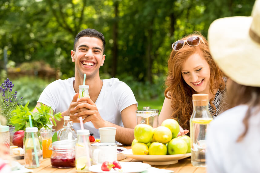 Group of friends eating outside