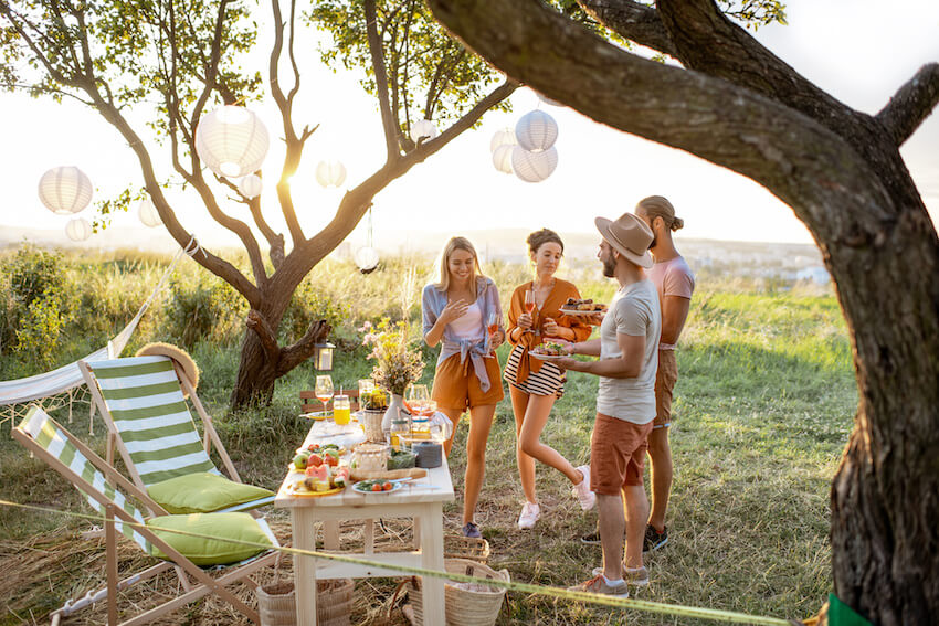 Group of friends having a picnic party