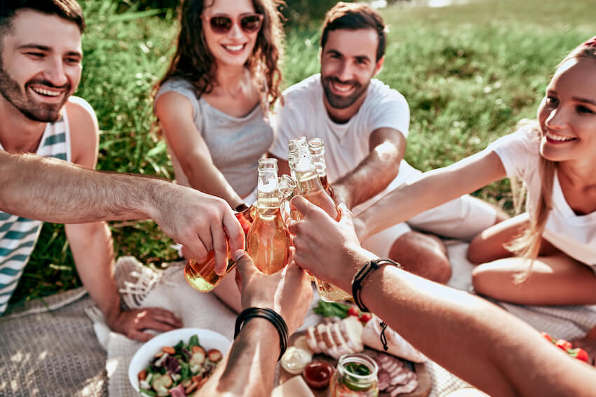 Picnic invitation: group of people having a toast