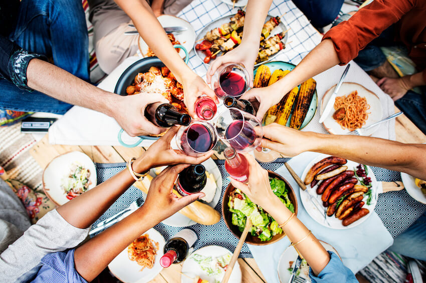 BBQ party: group of people having a toast