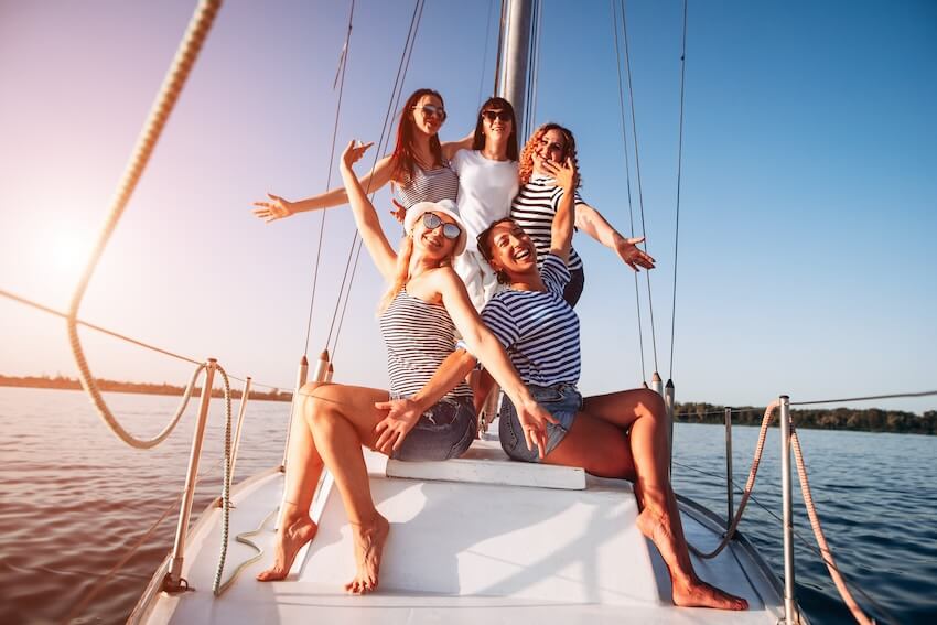 Bachelorette party ideas: group of women on a yacht
