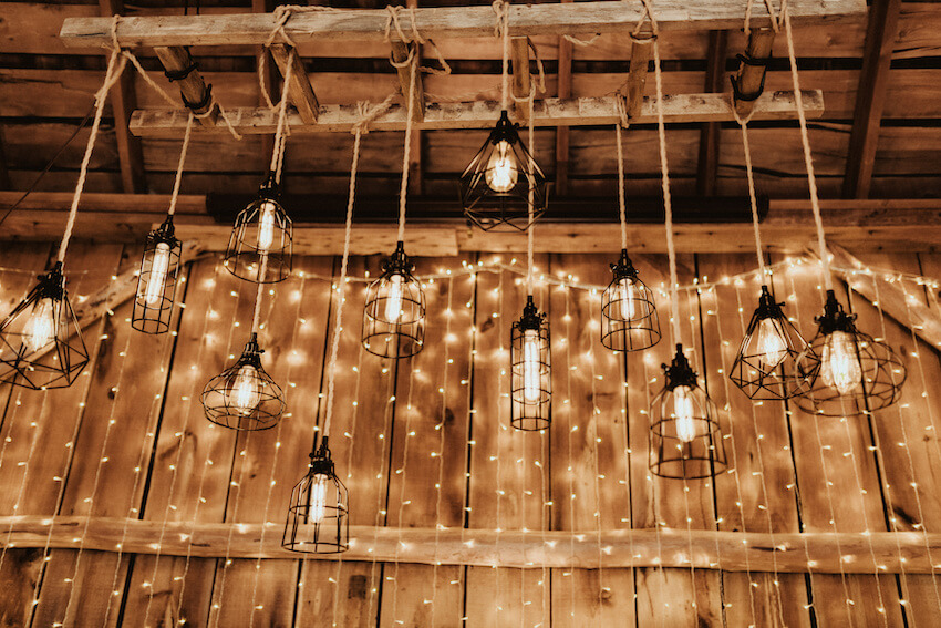Farm wedding: hanging lights