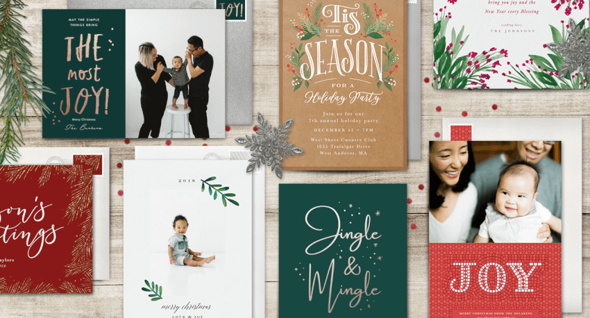 A variety of holiday greeting cards and invitations
