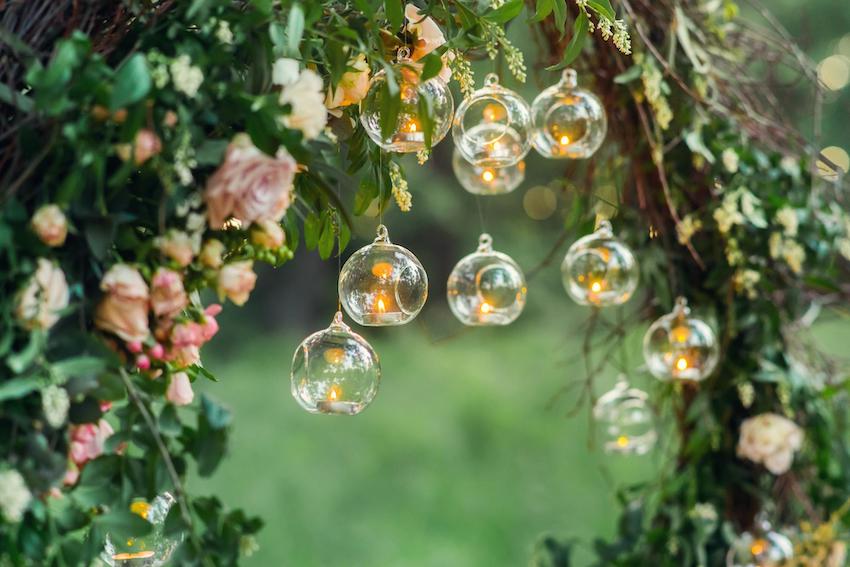 Backyard wedding: Hanging lights