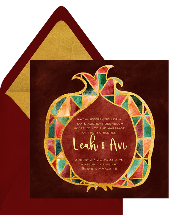 Gold Leaf Pomegranate Invitation from Greenvelope
