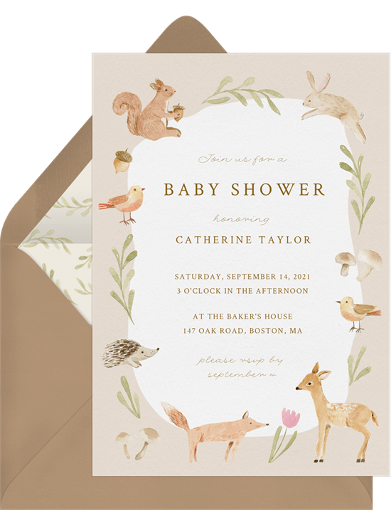 virtual baby shower invitation wording: Woodland Animals Invitation from Greenvelope
