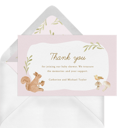 Baby shower thank you card wording: Rabbit and bird invitation