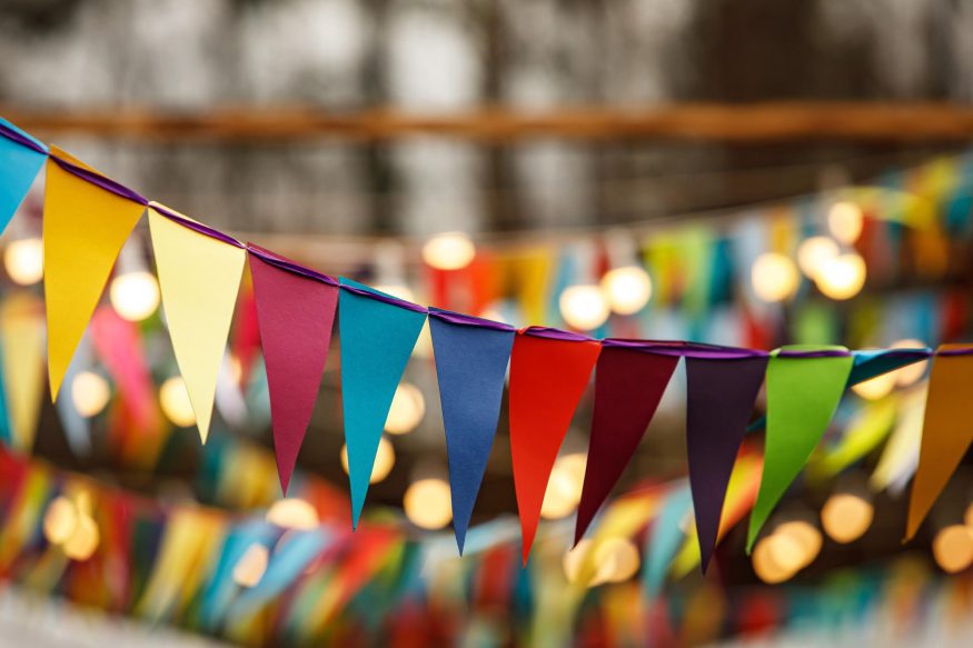 carnival theme party: Close up shot of colorful bunting