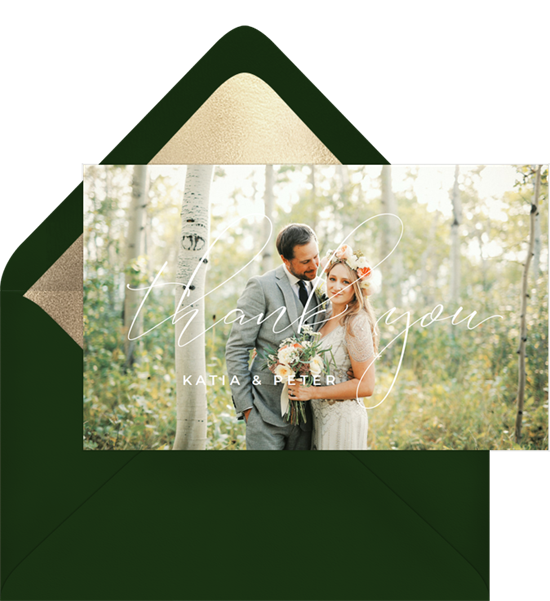 wedding day timeline: Forest Nuptials Thank You Note by Greenvelope
