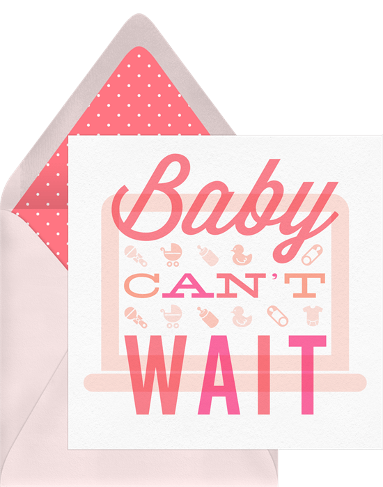 virtual baby shower games: Baby Can't Wait Invitation by Greenvelope