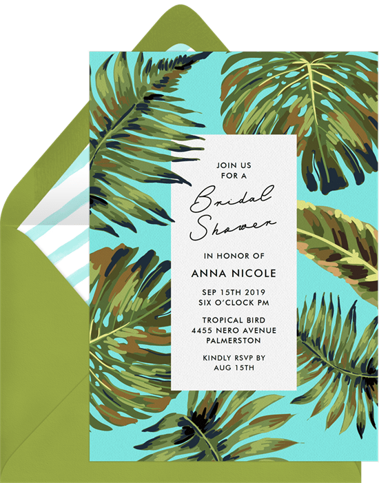 bridal shower gifts: Palm Leaves Invitation by Greenvelope