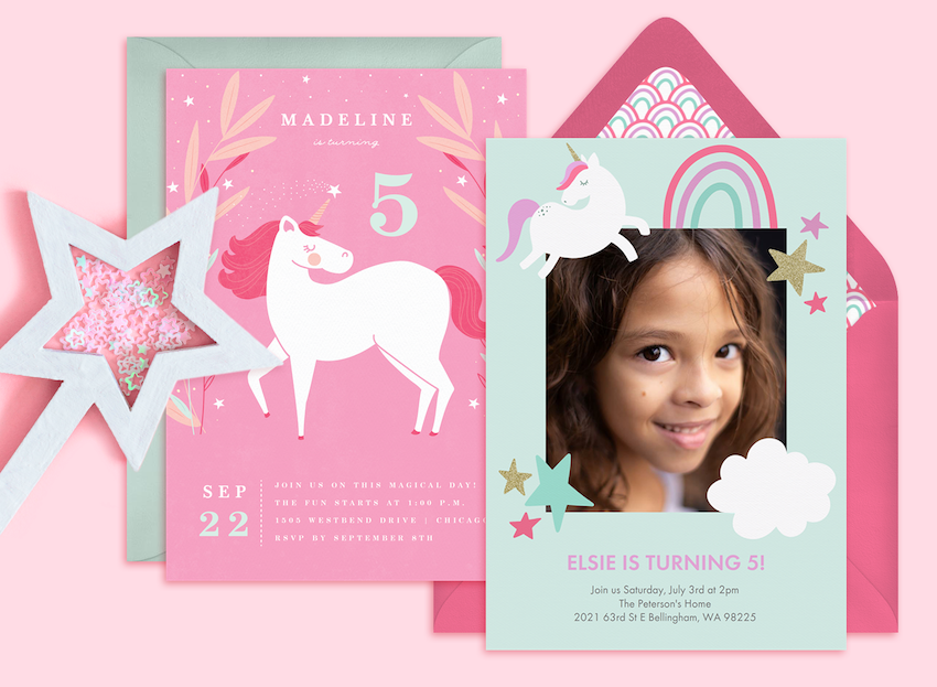 Unicorn party ideas: Unicorn and star invitation