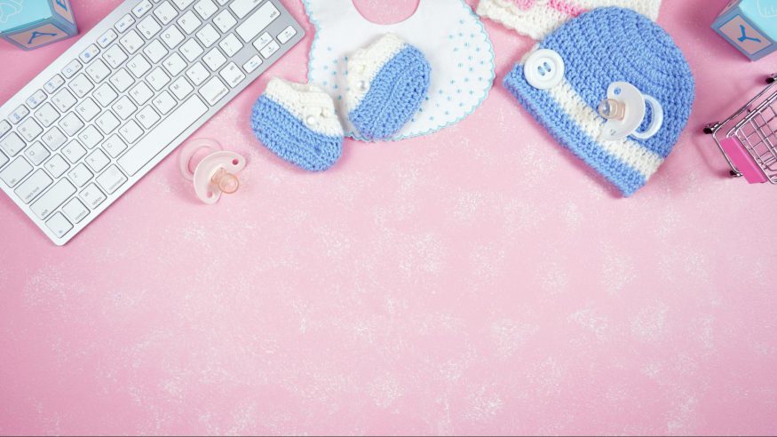 virtual baby shower ideas: Keyboard and baby accessories