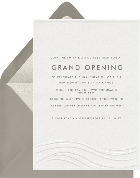 grand opening invitation: Letterpress Waves Invitation by Greenvelope