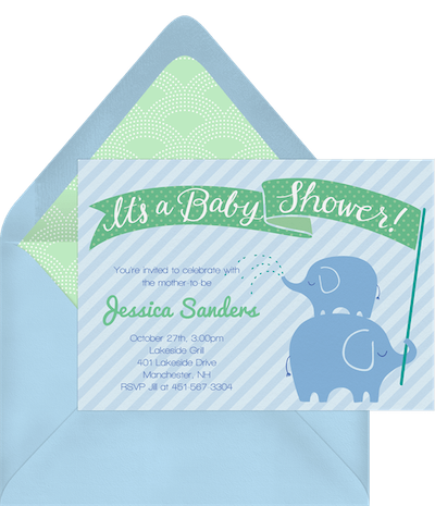 Baby shower ideas for boys: Stacked elephants invitation