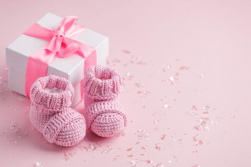 Pair of small baby socks with gift box