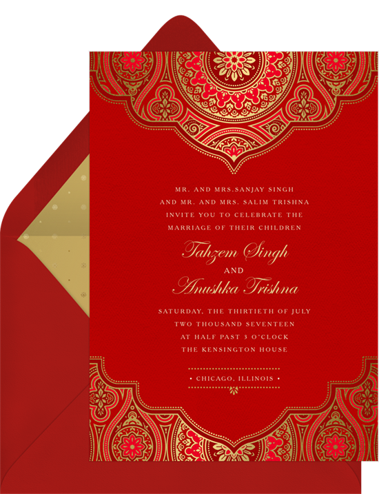 Bold red wedding invitations examples with Indian mandalas