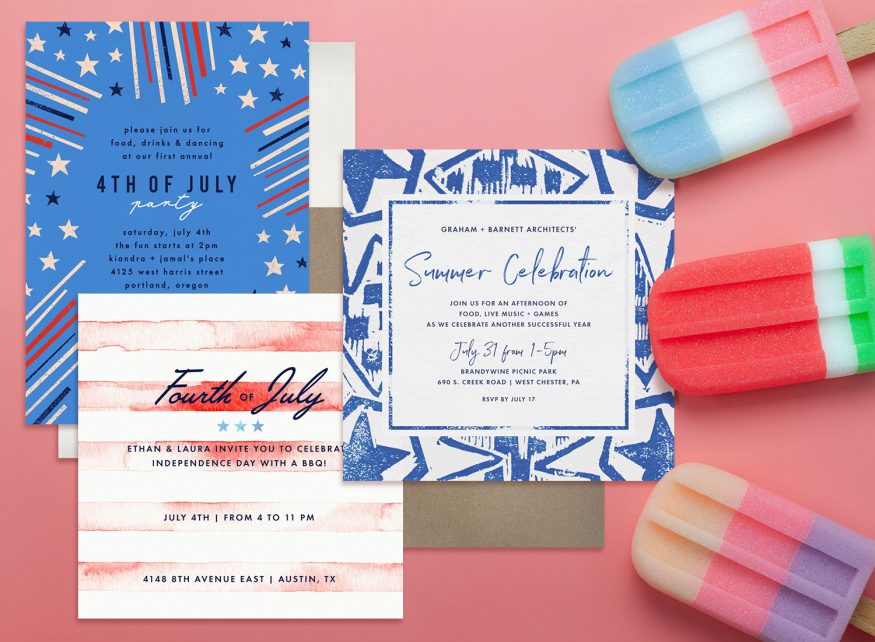 4th of July party ideas: different invitation styles and some popsicles on the side