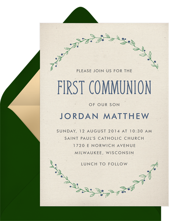 The Laurel Frame First Communion Invitations from Greenvelope