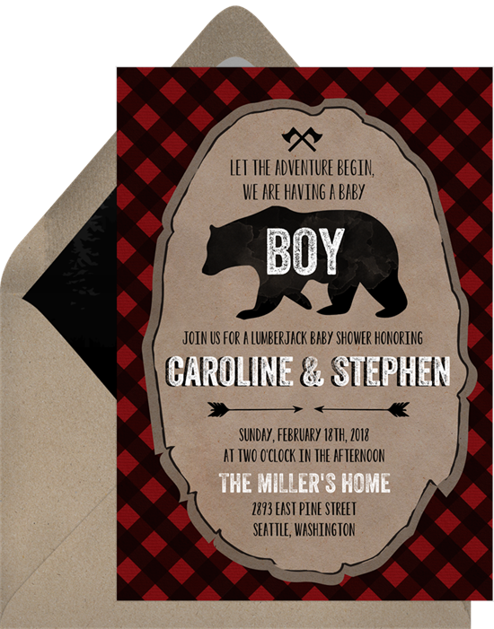 Baby shower invitations for boys: the Little Lumberjack invitation design from Greenvelope