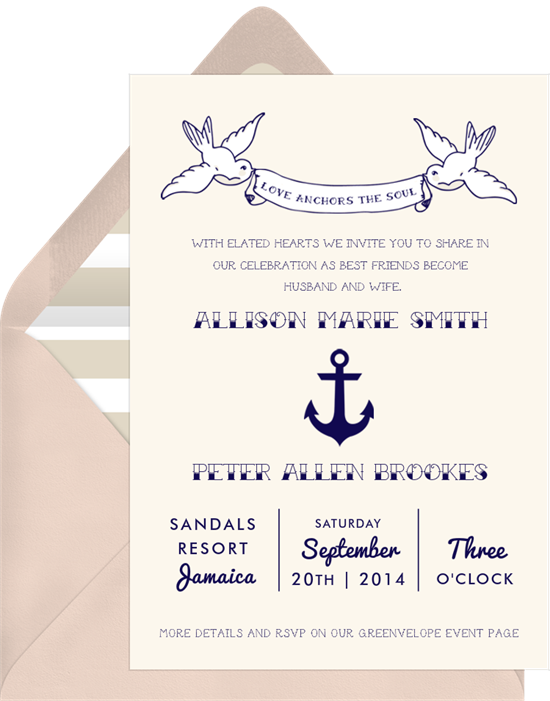 Beach wedding invitations: the Love Anchor invitation design from Greenvelope