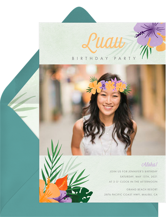 summer party ideas: Hawaiian luau party invitation from Greenvelope