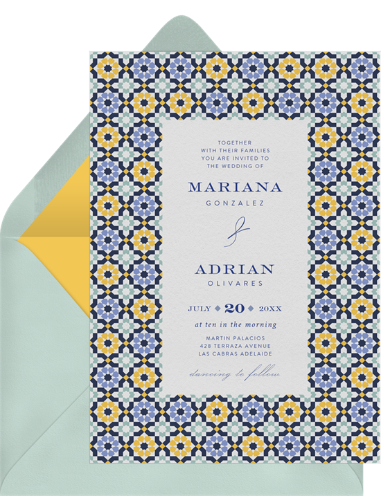 Beach wedding invitations: the Mediterranean Tiles invitation design from Greenvelope
