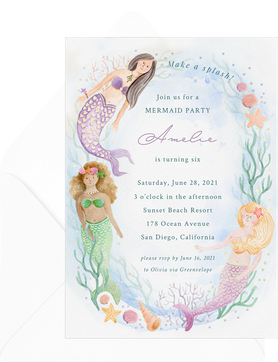 beach party ideas: Mermaid Beauties Invitation from Greenvelope