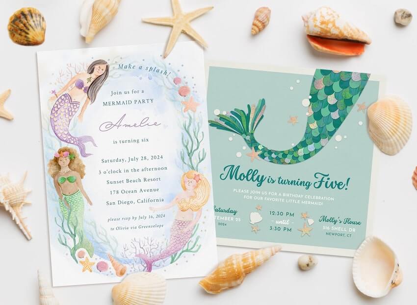 Mermaid birthday invitations