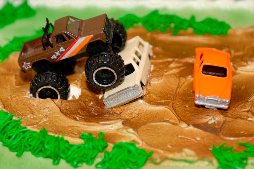 Monster truck-themed birthday cake